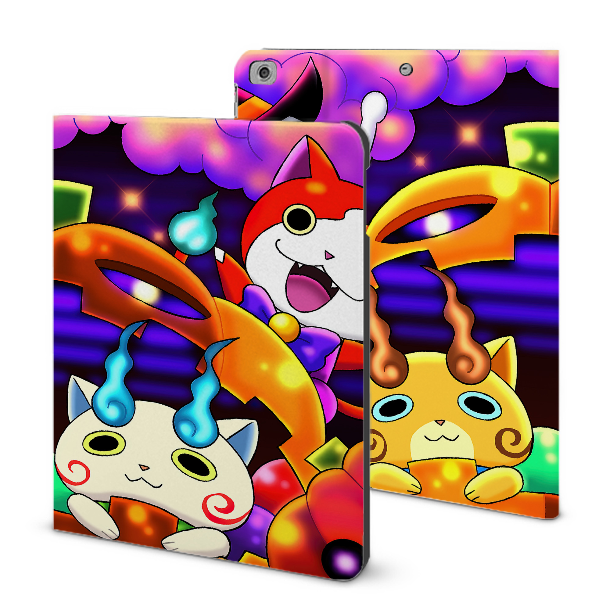 （画像用） 妖怪ウォッチ Yo-kai Watch IPad ケース ブック型 PUレザー TPU 耐衝撃 軽量 薄型 ペン収納なし 全面保護 IPad 各モデル対応